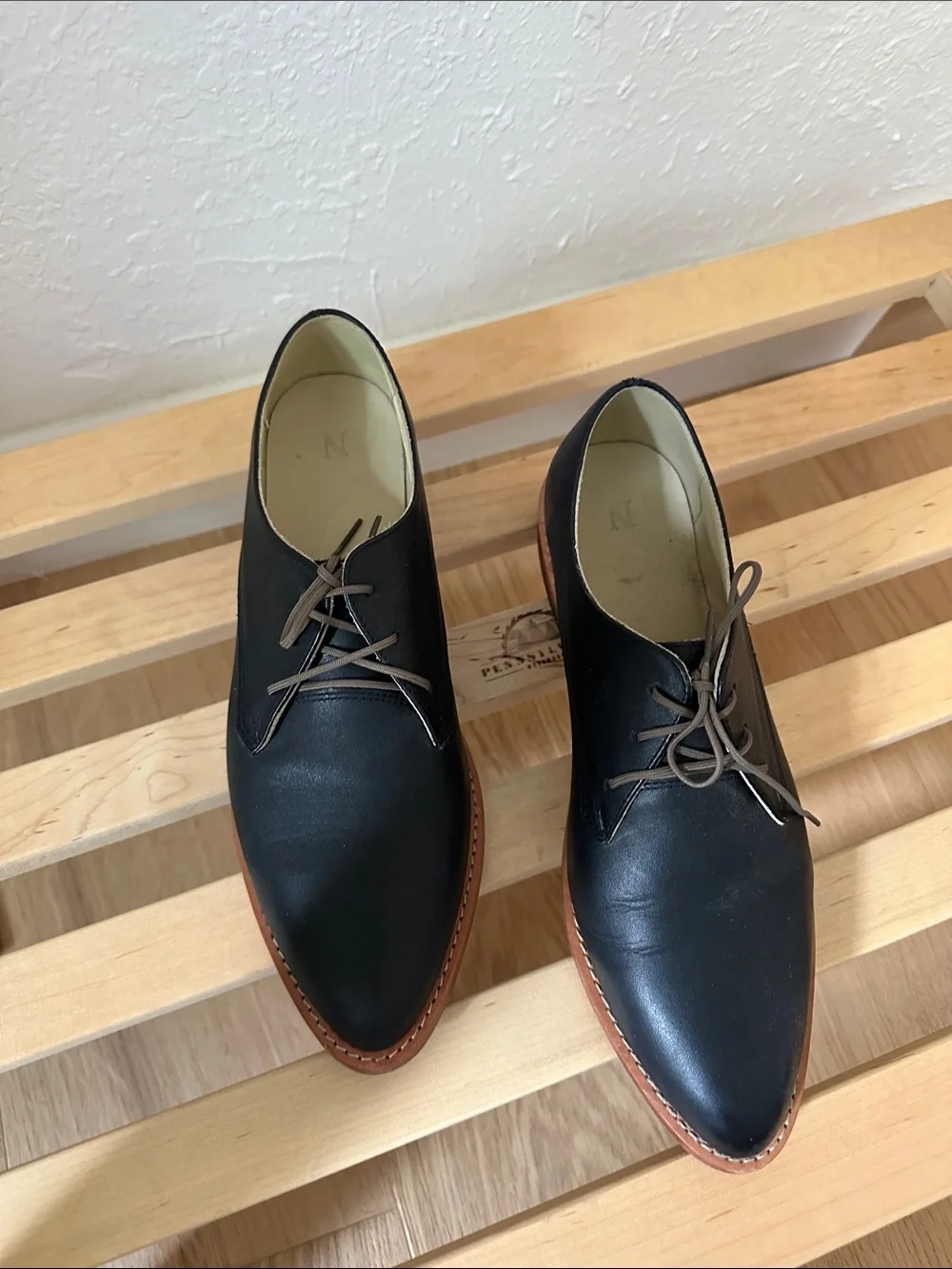 Nisolo Black Leather Derby with Brown Stacked Sole
